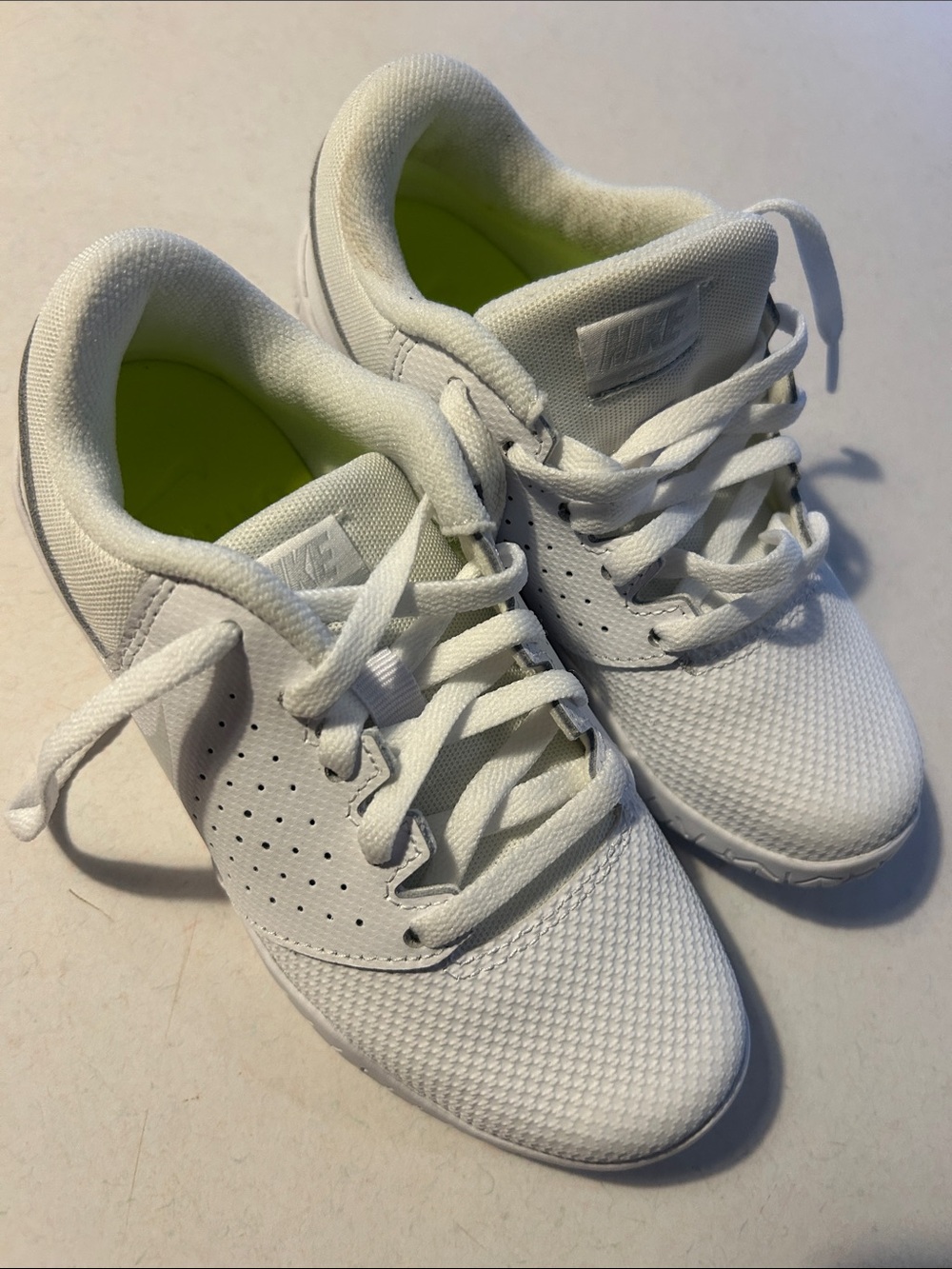 Nike White Knit Sneakers with Neon Green Insoles